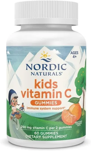 Nordic Naturals Gomitas de vitamina C para niños - Tangy Tangerine - 60 gomitas - Suplemento vegano de vitamina C - Apoyo a la inmunidad infantil y