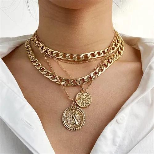 Miniatura 6 de INENIMARTJ Collares de oro en capas, gargantilla de cadena de eslabones gruesos para mujer, collar de hip hop punk de los años 80 y 90 para niñas