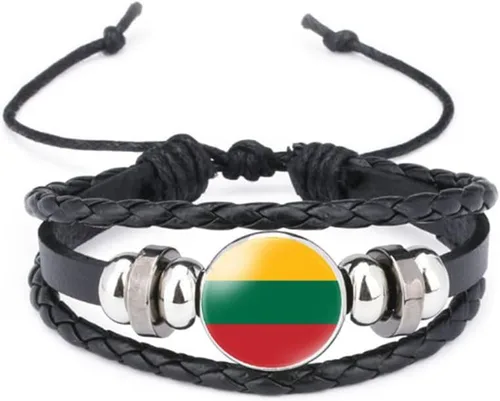 Miniatura 36 de vmcoatdu Mundial Muchas Banderas Nacionales Brazalete Retro de Aleación de Cuero para Pulsera de Cuerda Trenzada de Bandera Nacional