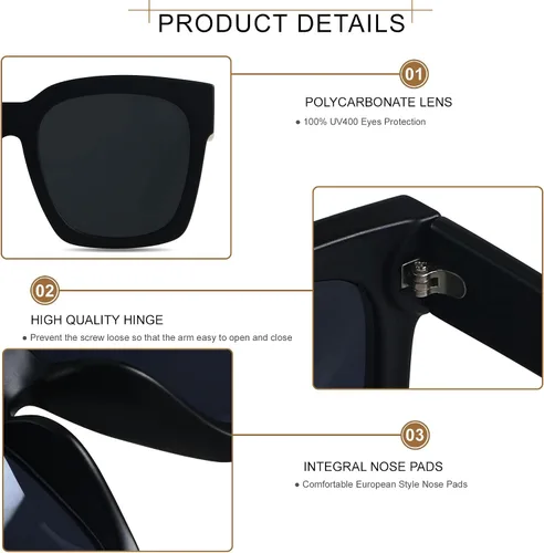 Miniatura 3 de ANDWOOD Lentes de sol de gran tamaño para mujer, marco ancho cuadrado, retro, moderno, protección UV