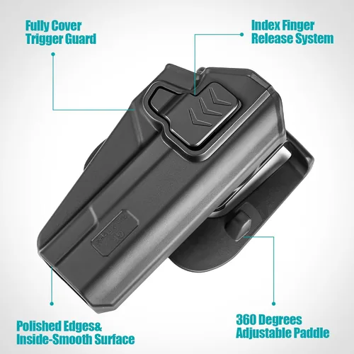 Miniatura 5 de Funda 1911 para Colt/Kimber/Springfield de 5'' sin riel, OWB Paddle/Molle/Clip Carry, opciones de liberación con el dedo índice y el pulgar, Molle &