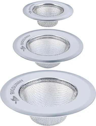 MSY BIGSUNNY - Juego de 3 coladores de malla para fregadero de cocina, de acero inoxidable, colador de drenaje de cocina con borde ancho grande (4.5