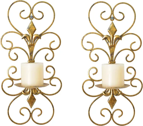 Juego de 2 candelabros de pared de metal para colgar en la pared, candelabros para colgar en la pared, para decoración del hogar, dormitorio,