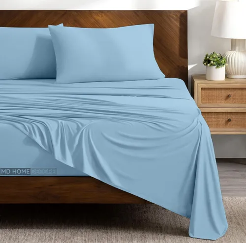 Miniatura 15 de Juego de sábanas tamaño matrimonial con bolsillo extra profundo, juego de ropa de cama de 4 piezas, 100% algodón egipcio, alta densidad de hilos