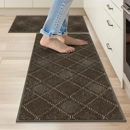 Miniatura 12 de COSY HOMEER Juego de alfombras y tapetes de cocina 2 piezas antideslizantes, suaves alfombras de cocina para piso absorbentes y resistentes a Gris