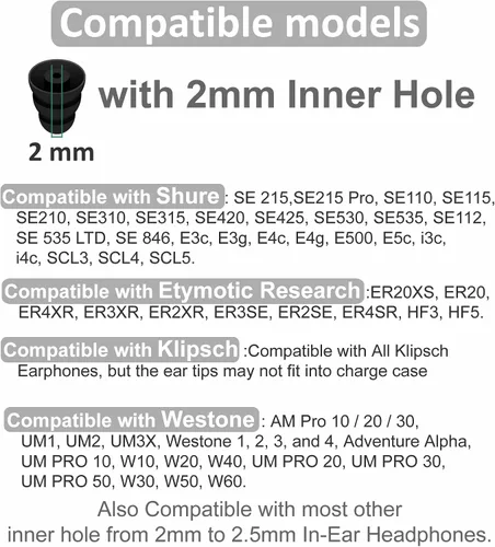 Miniatura 2 de Tamaño pequeño, 6 pares de triple brida compatibles con puntas Shure SE215 Pro, reducción de ruido con orificio de conector de 0.079 in, auriculares