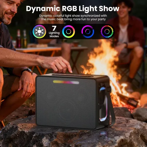 Miniatura 6 de Altavoz Bluetooth de 100W Pico, Altavoz Portátil Inalámbrico Ruidoso IPX6 Impermeable para Exteriores con Luces LED, Sonido Estéreo Potente y Graves