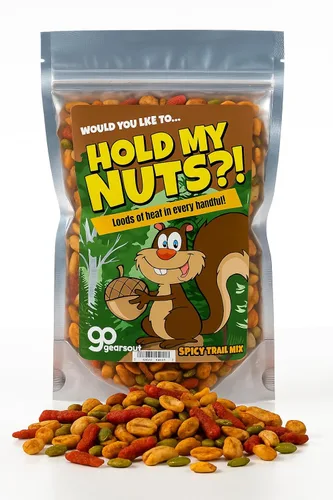 Hold My Nuts Mezcla de condimentos picantes - Divertido diseño de ardilla con bellota - Aperitivos picantes para hombres y mujeres - Mezcla premium,