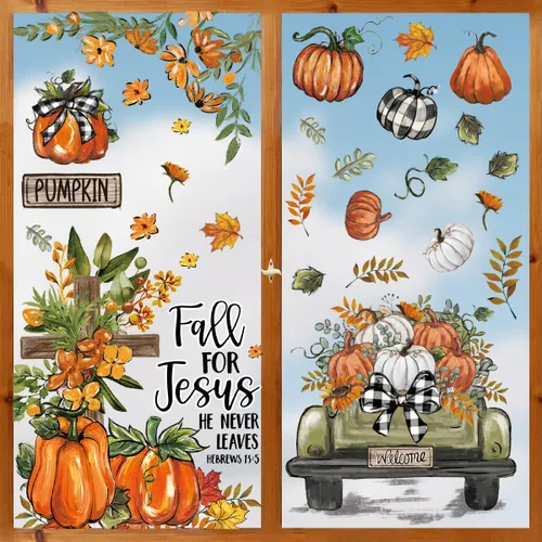 Miniatura 10 de Horaldaily 40 calcomanías de Halloween para ventana, Jack-O-Lantern, calabaza, camión, gnomo, fantasma, murciélagos, gatos, suministros de fiesta