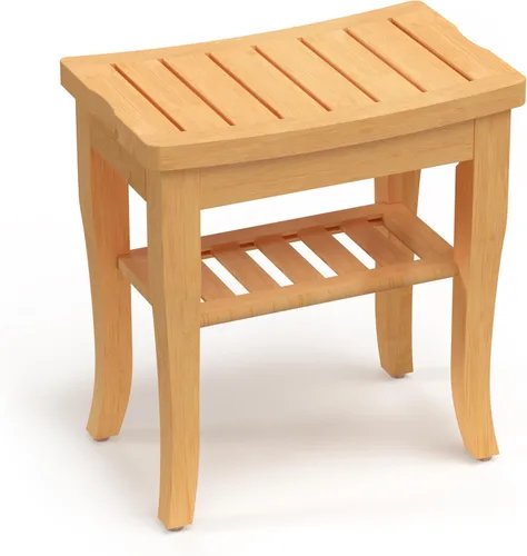 Miniatura 8 de Banco de ducha de bambú, taburete de ducha pequeño de spa para ducha interior, impermeable, asiento de baño con estante de almacenamiento para Negro