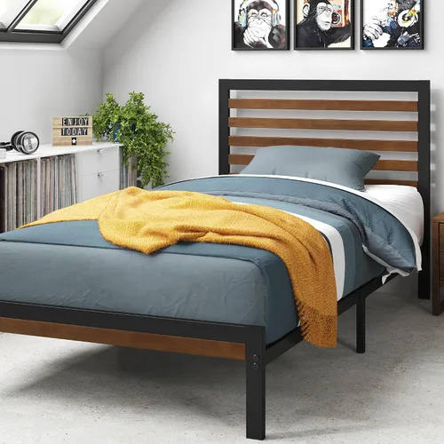 Miniatura 10 de Zinus Kai - Base de cama de bambú y metal con cabecero, no necesita somier, fácil montaje, individual, color marrón