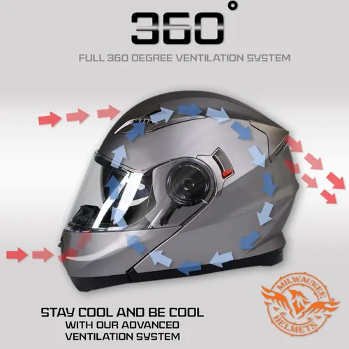 Miniatura 4 de Milwaukee Helmets MPH9808DOT - Casco modular de motocicleta avanzado de plata ionizada con visera abatible, talla S