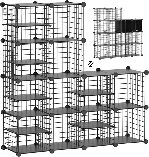 Organizador de almacenamiento de cubos de alambre, 12 cubos convertidos en 14 cubos, rejillas de metal resistentes, estantes de almacenamiento para