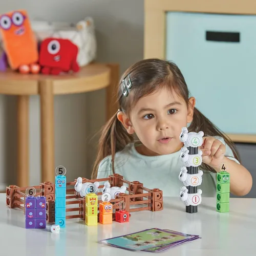 Miniatura 8 de hand2mind Numberblocks Sheep Farm MathLink - Juego de actividades de aprendizaje preescolar, juego de granja, bloques de conteo, juguetes
