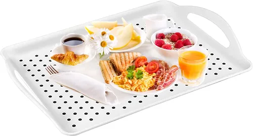 Miniatura 5 de Paquete de 4 bandejas antideslizantes para servir con asas, bandeja rectangular de silicona para comer, hogar, restaurante, blanco, 16.5 x 11.4 x