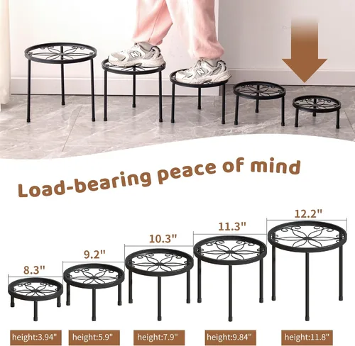 Miniatura 7 de Soporte para plantas para interiores y exteriores, paquete de 5 soportes de metal resistente, múltiples plantas, soporte de hierro antioxidante