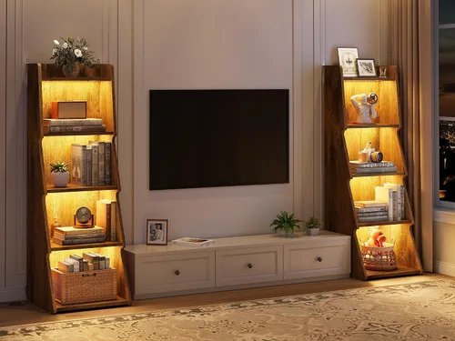 Miniatura 4 de Hoctieon Estantería Abierta de 5 Niveles y Librero con Luz LED, Estantes de Almacenamiento y Exhibición de Pie, Organizador de Exhibición Moderno