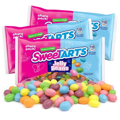 SweeTarts Jelly Beans, golosinas de Pascua, ideales para rellenar cestas y recuerdos de fiesta de primavera, 3.5 onzas (paquete de 3)
