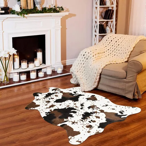 Alfombra de piel de vaca sintética, bonita alfombra con estampado de vaca para decoración occidental, alfombra antideslizante para dormitorio, sala