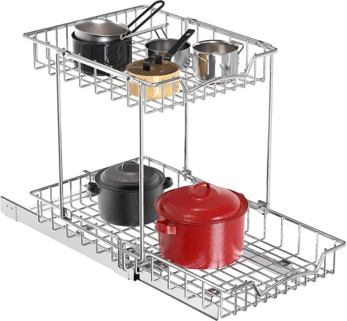 Miniatura 9 de Simple Houseware Organizador extraíble debajo del gabinete estante deslizante para cocina, baño, sartén de despensa y tapa de olla, color plateado