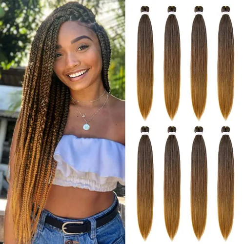 Miniatura 24 de 8 paquetes de extensiones preestiradas - 16 pulgadas de cabello trenzado premium, 55G/paquete, sin picazón, fijación en agua caliente, textura Perm