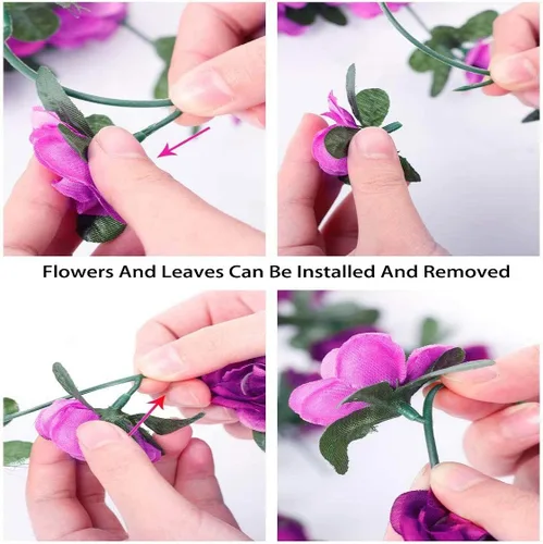 Miniatura 5 de Flores falsas, 10 unidades, plantas artificiales de vid de rosas colgantes, hiedra rosa para el hogar, hotel, oficina, boda, fiesta, jardín