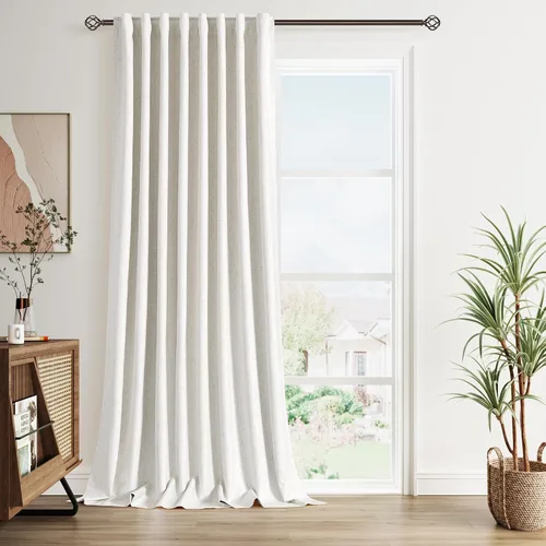 Miniatura 50 de Cortinas de lino 100% opacas para dormitorio, 102 pulgadas de largo, con pestaña trasera, bolsillo para barra, paneles acústicos con aislamiento