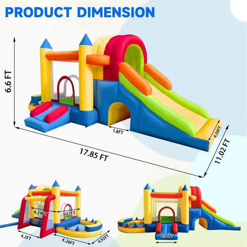 Miniatura 7 de Hongcoral - Castillo inflable de rebote 8 en 1 con soplador, para niños y niños pequeños, saltadores inflables para exteriores e interiores con dos