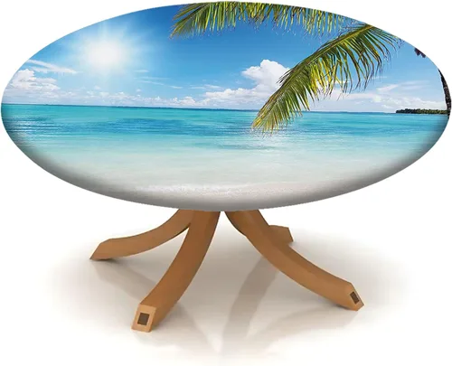 Miniatura 6 de Mantel redondo con borde elástico, mantel de poliéster lavable para decoración de interiores y fiestas, comedor, se adapta a mesas de hasta 32