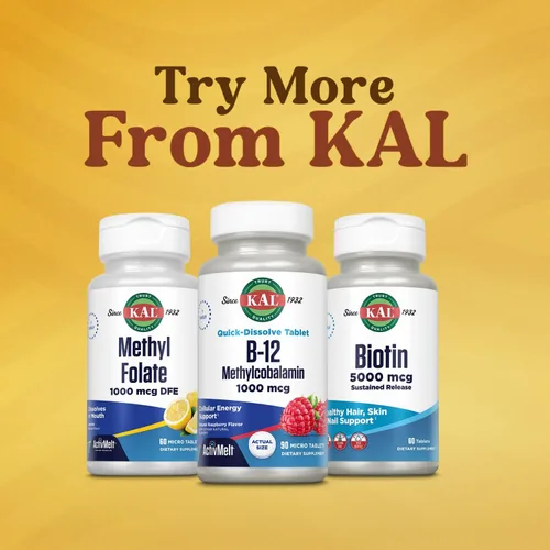 Miniatura 6 de KAL Vitamina B12 Metilcobalamina 1000mcg, energía saludable, metabolismo, nervios y apoyo de glóbulos rojos,* ActivMelt de disolución rápida