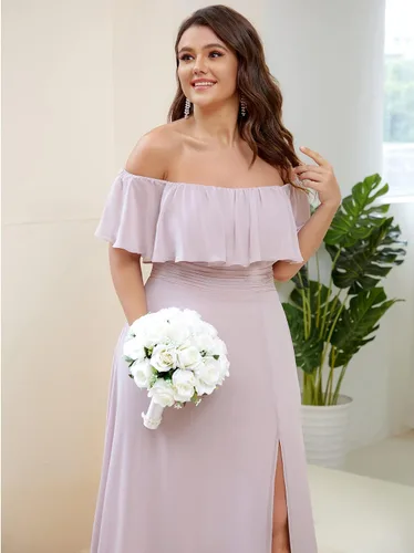 Miniatura 5 de Ever-Pretty Vestido formal de gasa con hombros descubiertos y mangas con volantes y abertura lateral para mujer 0968-PZUSA
