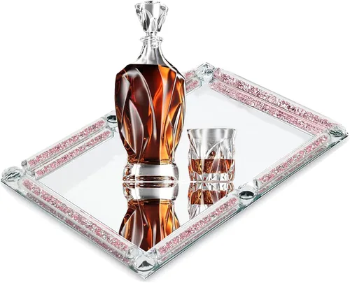 Miniatura 5 de Bandeja de perfume de cristal, bandeja de cristal rellena de diamante triturado, bandejas rectangulares de 11.8" x 7.9" para cosméticos y maquillaje