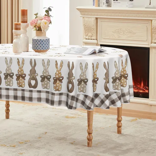Miniatura 10 de Horaldaily Mantel de Pascua rectangular de 52 x 70 pulgadas, diseño de zanahorias de primavera, conejo, funda de mesa lavable para decoración