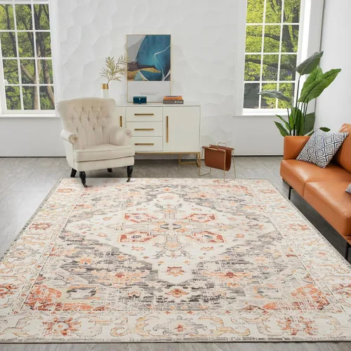 Miniatura 51 de Syalife 6x9 Alfombra Lavable para Área, Ultra Suave Antideslizante, Pila Baja, Alfombra Vintage Resistente a Manchas para Sala de Estar, Alfombra
