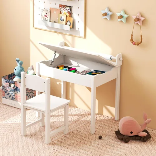 Miniatura 2 de Costzon - Juego de mesa y silla para niños, mesa de arte y manualidades con tapa abatible para cuarto de juegos, jardín de infantes, escritorio