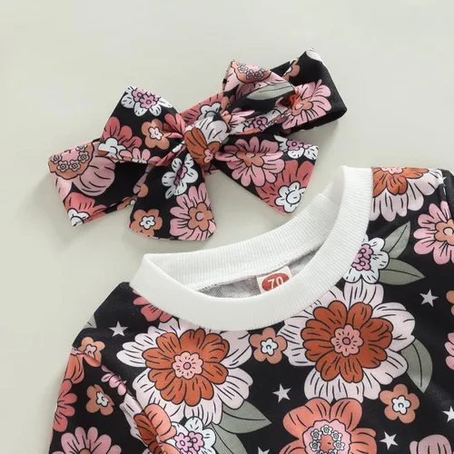 Miniatura 44 de Mandizy Conjunto de ropa de bebé niña otoño 3 6 9 12 18 24 meses sudadera de manga larga y pantalones con estampado floral y diadema