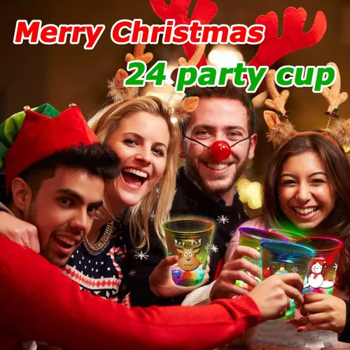 Miniatura 7 de mishunyus 24 piezas de tazas para fiesta de Navidad, tazas temáticas de Navidad con brillo, para suministros de fiesta de Navidad, para diversión