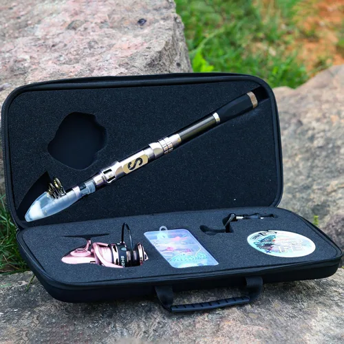 Miniatura 7 de Sougayilang Combo de caña de pescar telescópica, caña de pescar de fibra de carbono, carretes giratorios ultra suaves, bolsa de transporte de pesca
