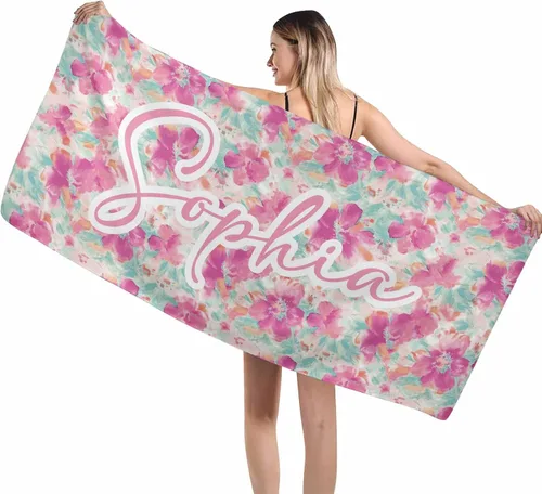 Miniatura 18 de MyPupSocks Toallas de playa para niñas, toallas personalizadas de teñido anudado con nombres para niños y adultos, toallas de playa personalizadas
