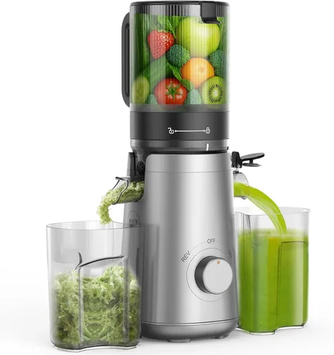 Miniatura 8 de Máquinas de exprimidor, exprimidor de prensa en frío con canal de alimentación de 5.3" de ancho para verduras y frutas enteras, alto rendimiento