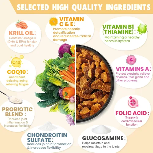 Miniatura 3 de Vitaminas y suplementos 24 en 1 para perros, 200 unidades, multivitamínico masticable para perros, contiene condroitina, probióticos, Omega-3