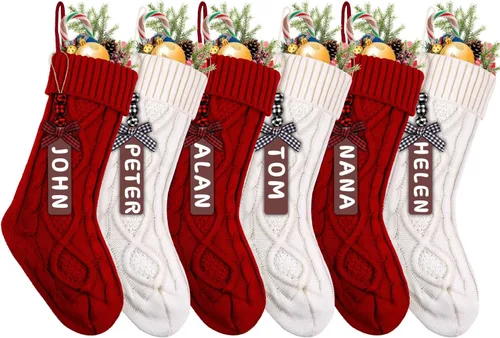 Miniatura 10 de XIMISHOP Paquete de 6 calcetines de Navidad, 18 pulgadas, calcetines grandes de punto trenzado personalizados para colgar en Navidad, decoraciones