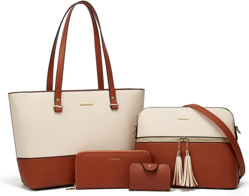 Miniatura 171 de Juego de 4 bolsas modernos para mujer de cuero sintético: bolso tote, bolso de hombro, bolso de mano y cartera.