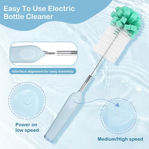 Miniatura 4 de Limpiador eléctrico de cepillo de botellas con soporte, limpiador automático recargable de botellas de agua con mango de extensión de acero