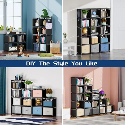 Miniatura 3 de Mavivegue Librería, Organizador de Almacenamiento de 15 Cubos, Organizador de Estante para Libros, Estante Alto para Libros, Estantes/Repisas