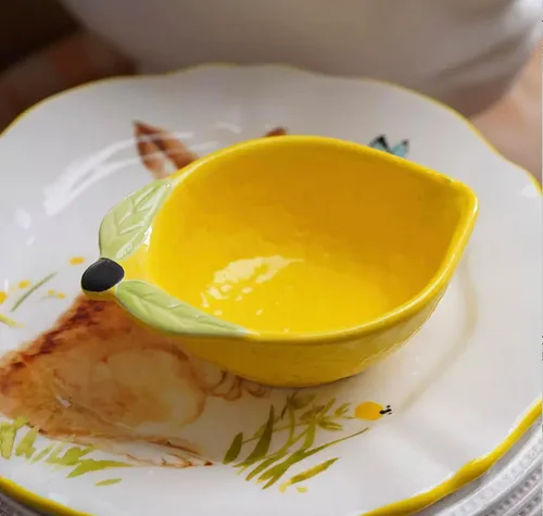Miniatura 5 de 4 platos de cerámica para aperitivos con forma de limón, platos de condimento