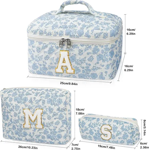 Miniatura 2 de Set de Bolso de Maquillaje Inicial Junesters, Bolso de Maquillaje Acolchado Personalizado, Bolso de Cosméticos Floral Grande para Mujeres, Bonitos
