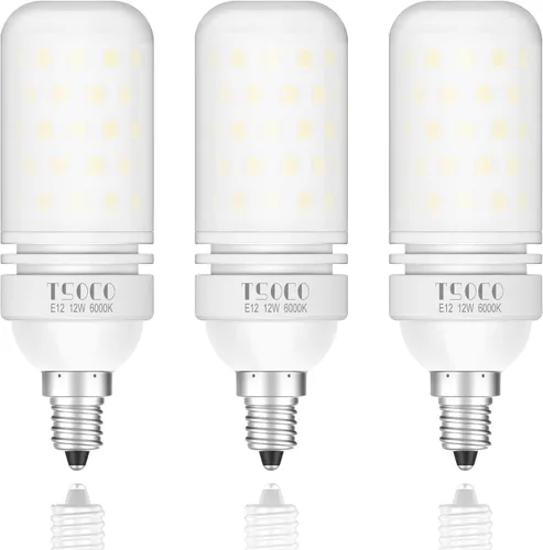 Bombillas LED E12, bombillas de araña de 12 W, 6000 K, luz blanca diurna, equivalente a 1200 lúmenes, 100 W, bombillas de ventilador de techo no