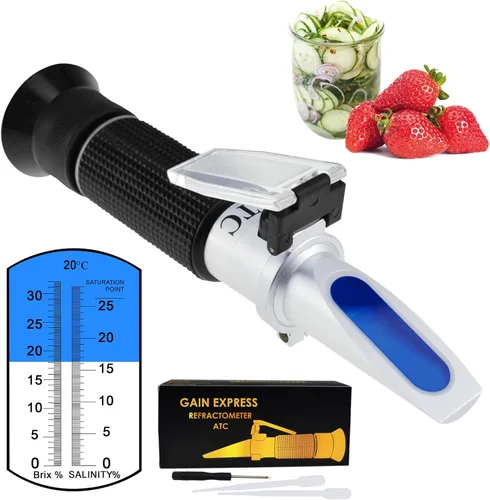 Refractómetro de salinidad Brix 2 en 1 escala dual 0-32% Brix y 0-28% de salinidad con cloruro de sodio ATC en alimentos Sal agua de mar Salmuera