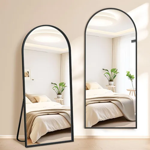 Miniatura 7 de Espejo arqueado de longitud completa con soporte, espejo de cuerpo completo de 64 x 21 pulgadas, espejo de pared de arco con marco fino de aleación
